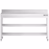 Tavolo da lavoro in acciaio inox PREMIUM - 1800x700 mm - con ripiano inferiore, alzatina e ripiano intermedio