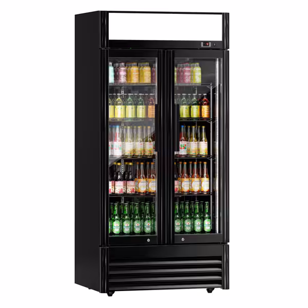 Nevera expositora de bebidas - 630 litros- 2 puertas de vidrio- Negro