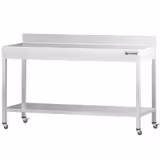 Edelstahl Arbeitstisch PREMIUM - 1800x600mm - mit Grundboden, Aufkantung & Rollen