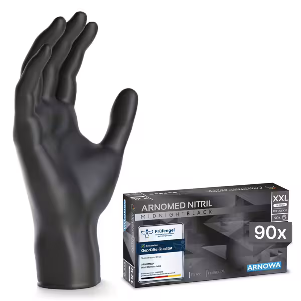 (10 τεμάχια) ARNOWA | Γάντια νιτριλίου μίας χρήσης - 90 τεμάχια - Μέγεθος XXL - Μαύρο