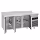 Soğutmalı tezgah PREMIUM - 1865x700mm - 3 kapılı - cam kapılı - fanlı soğutma; dijital termostat; içten motorlu; GN 1/1 uyumlu; EVCO display; soft-closing - çalışma yüzeyi arkadan yükseltili