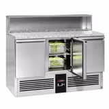 Commercial Saladette Counter PREMIUM - 1368mm - 402L - 3 doors - with glass canopy for 8 x GN 1/6 & stainless steel hinged lid