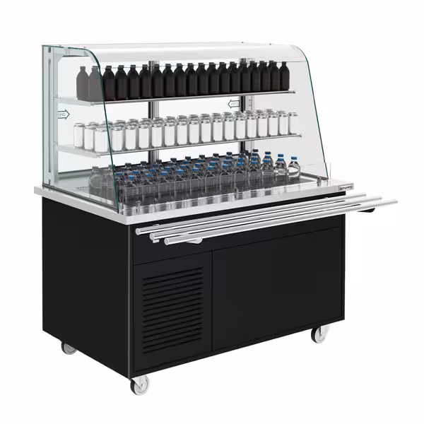 Buffet frío DUBLÍN - 1600mm - con cuba refrigerada & ruedas - Negro