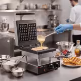 Piastra per Waffle professionale - Singola - Manuale - 2kW - Forma: 2 Waffle belgi - piastre di cottura rivestite in Teflon