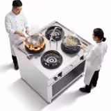Cuisinière wok à gaz en îlot – 60 kW – 4 brûleurs – incl. 2 robinets d’eau