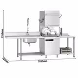 Lave-vaisselle à capot – Numérique – 7,1 kW – avec table d’entrée à gauche, table de sortie à droite et adoucisseur inclus – avec pompe de détergent et de rinçage