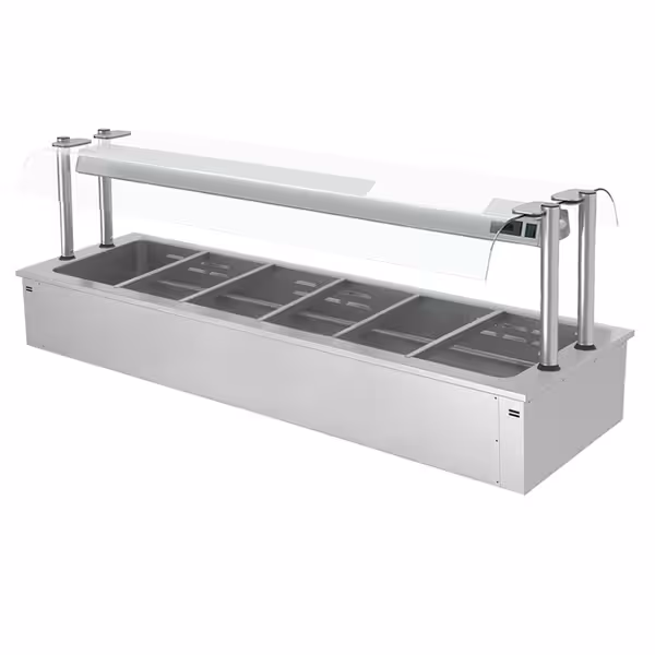 Inbouw bain-marie (drop-in) - 2110mm - 4,83 kW - 6x GN 1/1 - met (glazen) spatscherm