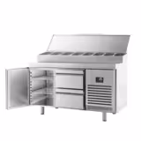 Table réfrigérée de préparation - 1468 x 600 mm - avec 1 porte et 2 tiroirs - avec superstructure en inox 8 x GN 1/4