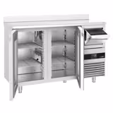 Bar- & Getränkekühltisch PREMIUM - 1580x600mm - mit 2 Glastüren, Aufkantung & Ausklopfer für Kaffee