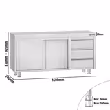 Edelstahl Arbeitsschrank ECO - 1600x700mm - mit 3 Schubladen rechts
