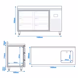 Kühltisch Premium PLUS - 1468x600mm - mit 1 Becken, 6 Schubladen - Aufkantung