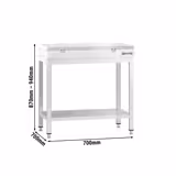 Tavolo da lavoro in acciaio inox PREMIUM - 700x700 mm - con ripiano inferiore - incl. tagliere
