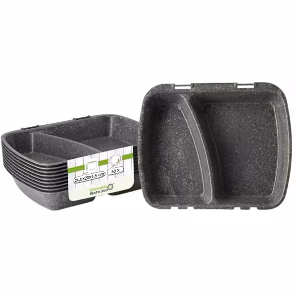 (60 szt.) Pojemnik wielorazowy na wynos 2‑komorowy - 1.05L - Bio-Compound - 245x200x45mm - Szary - HP4 - Możliwość sztaplowania