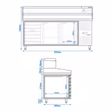 Chladicí stůl na pizzu PREMIUM - 2000x800 mm - se 2 dveřmi a 7 zásuvkami - se žulovou pracovní deskou - vč. chladicí nástavbové vitríny - 9x GN 1/3