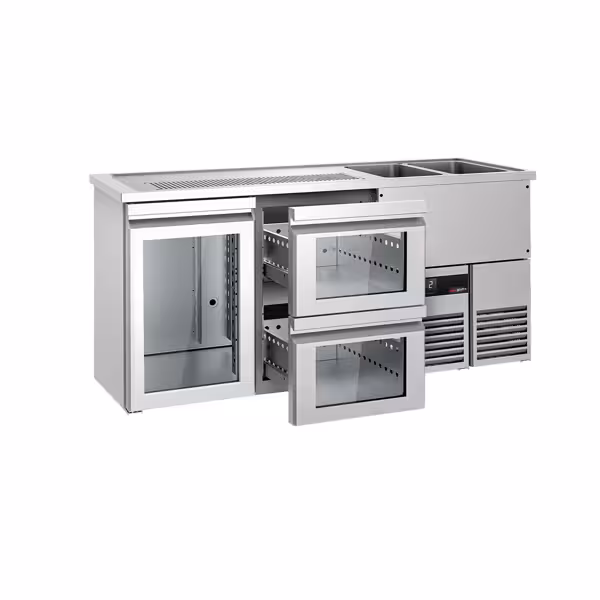 منضدة البار PREMIUM - 1950x700mm - 1 باب زجاجي & 2 أدراج زجاجية