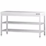 Mesa de trabalho em aço inoxidável PREMIUM - 1600x600mm - com prateleira inferior & com prateleira intermédia & com travessas de reforço