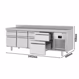 Mostrador refrigerado PREMIUM PLUS - 2452x600mm - de trabajo - 8 cajones - refrigeración ventilada - borde trasero (alzatina) 100mm