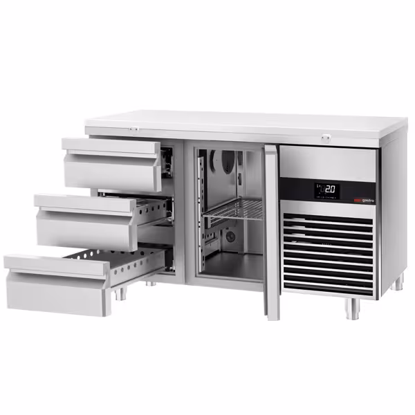 طاولة مبردة PREMIUM - 1400x700mm - مع 1 باب - مع 3 درج - شامل لوح تقطيع أبيض