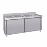 Dřezová skříňka ECO - nerezová ocel AISI 304 - 2000x700 mm - posuvné dveře - s 2 dřezy uprostřed