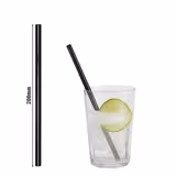 (50 pcs) Glass Drinking Straws - 200mm - ø 8mm - straight - Black - incl. 1 Nylon cleaning brush