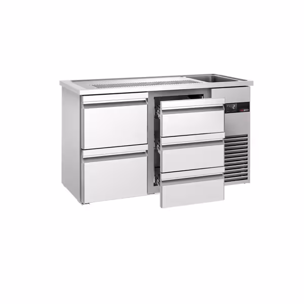 Bira tezgahı PREMIUM - 1550x700mm - 1 Lavabo Sağ & 5 Çekmece & 1 Damlalık Alanı