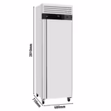 Koelkast RVS ECO - GN 1/1 - EN 600x400 - 680mm - 375liter - tot +8°C - met 1 deur - geforceerde koeling, automatische ontdooiing, slot, wielen, roosters & rvs rails