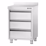 Rozsdamentes acél fiókos munkaszekrény PREMIUM - 3 fiókos - felhajtott peremmel - 500x600 mm