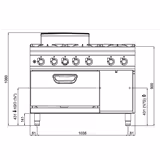 Cucina a gas professionale - Paolo 900 - 1200x900x1060mm - 67,8 kW - 6 fuochi - incl. forno a gas - forno elettrico statico - 7,8 kW - alta potenza