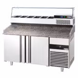 Banco pizza refrigerato PREMIUM - 1550x800mm - con 2 porte - piano in granito - con vetrina ingredienti refrigerata superiore - 6x GN 1/3