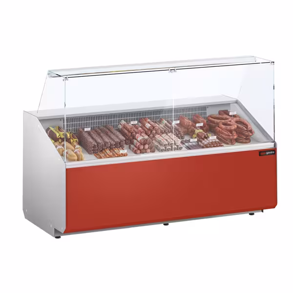 Banco gastronomia professionale - 1881x979mm - 387 L - Vetro dritto - Pannello frontale Rosso RAL3003