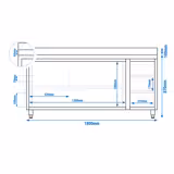 Edelstahl Arbeitsschrank PREMIUM - 1800x700mm - mit 3 Schubladen rechts & Aufkantung