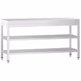 Mesa de trabalho em aço inoxidável PREMIUM - 2000x800mm - com prateleira inferior & com prateleira intermédia & com travessas de reforço