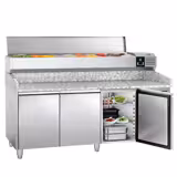 Table réfrigérée à pizza PREMIUM - 2000 x 800 mm - avec 3 portes - incl. vitrine réfrigérée - 10 x GN 1/4
