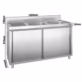 Diskbänk med underskåp PREMIUM - rostfritt stål - 1600x600 mm - med 2 hoar