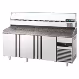 Commercial Pizza Prep Counter - Granite Top PREMIUM - 2100x800mm - with 3 doors - incl. refrigerated topping unit - 10x GN 1/3