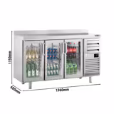 Arrière-bar réfrigéré professionnel  Premium PLUS - 1960 x 600 mm - avec 3 portes en verre, 2 tiroirs et dosseret