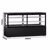 Vetrina pasticceria refrigerata MADRID - Self service - 710l - 2000mm - Doppio vetro - con 2 ripiani - porte posteriori scorrevoli; LED interni; incl. tenda notte; 4 lati vetro - Nero opaco
