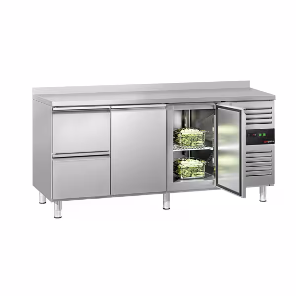 Koelwerkbank ECO - 1795x700mm - 2 deuren - 2 lades - met spatrand - GN 1/1