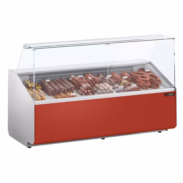 Balcão frigorífico - 2506x979mm - 512L - Painel frontal vermelho (RAL3003) - 2 a 6°C - vidro frontal panorâmico