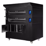 Electric Commercial Bakery Deck Oven with Steam Injection - Touchscreen Controls - 2 Baking Chambers - Black - with Prover Cabinet & with Hood