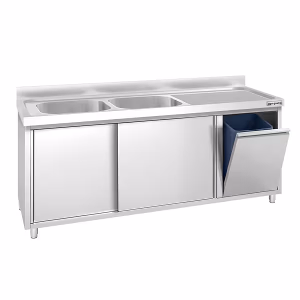 Dřezová skříňka - 2000x600mm - s odpadkovým košem a 2 umyvadly vlevo