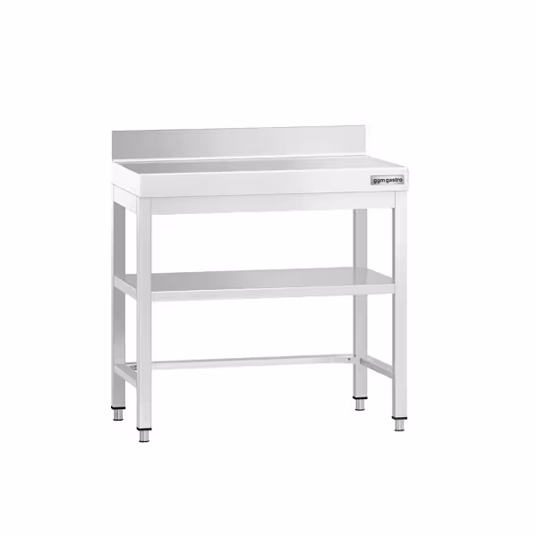 Paslanmaz Çelik Çalışma Tezgahı PREMIUM- 700x700mm  - Alt Raflı, Sırtlı, Destekli