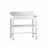 Table de travail en inox PREMIUM – 700x700 mm – avec tablette inférieure, dosseret et renfort