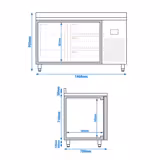 Koelwerkbank PREMIUM PLUS - 1468x700mm - met 1 deur - met 3 lades - opstand