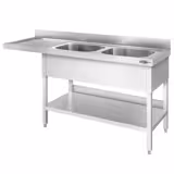 Mesa de entrada PREMIUM para máquina de lavar loiça - 1800x600mm - com 2 cuba(s) à esquerda - com painel traseiro e prateleira inferior