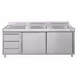 Spoelunit - 1800x600mm - met 3 laden & 2 spoelbakken rechts