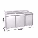 Commercial Sink Cabinet PREMIUM - 1400x700mm - with waste bin & 2 bowls left-hand