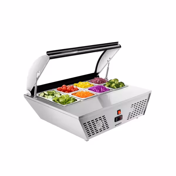 Vetrina refrigerata da banco - per 8x GN 1/6; per 4x GN 1/3 - 67l - 765mm - vetro curvo - frontale apribile; display digitale; sbrinamento automatico