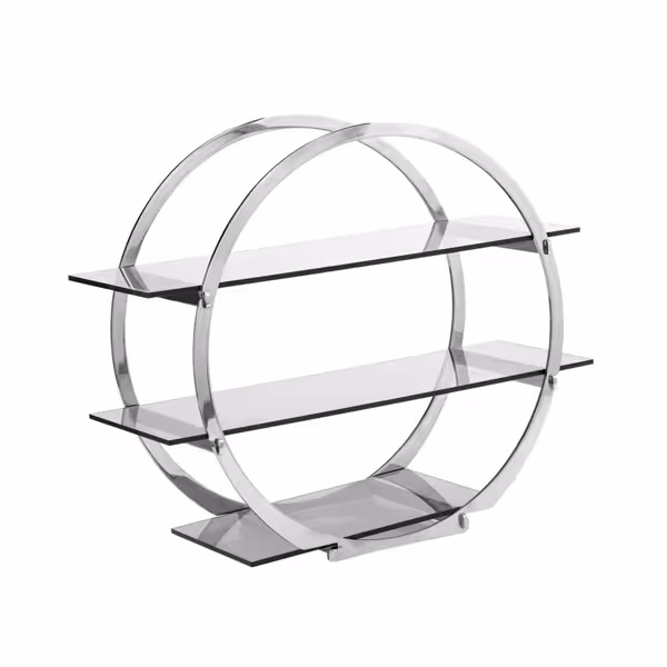 Etagere / Buffet Stand - Stainless steel & plexiglass - Chrome - round - Ø490mm - with 3 shelves