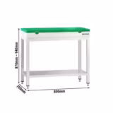 Edelstahl Arbeitstisch PREMIUM - 800x700mm - mit Grundboden - inkl. Schneideplatte Grün